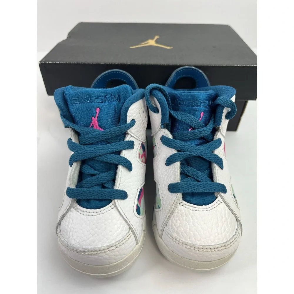 Air Jordan 6 Retro TD Size 6C Green Abyss Laser White Fuchsia 645127-153